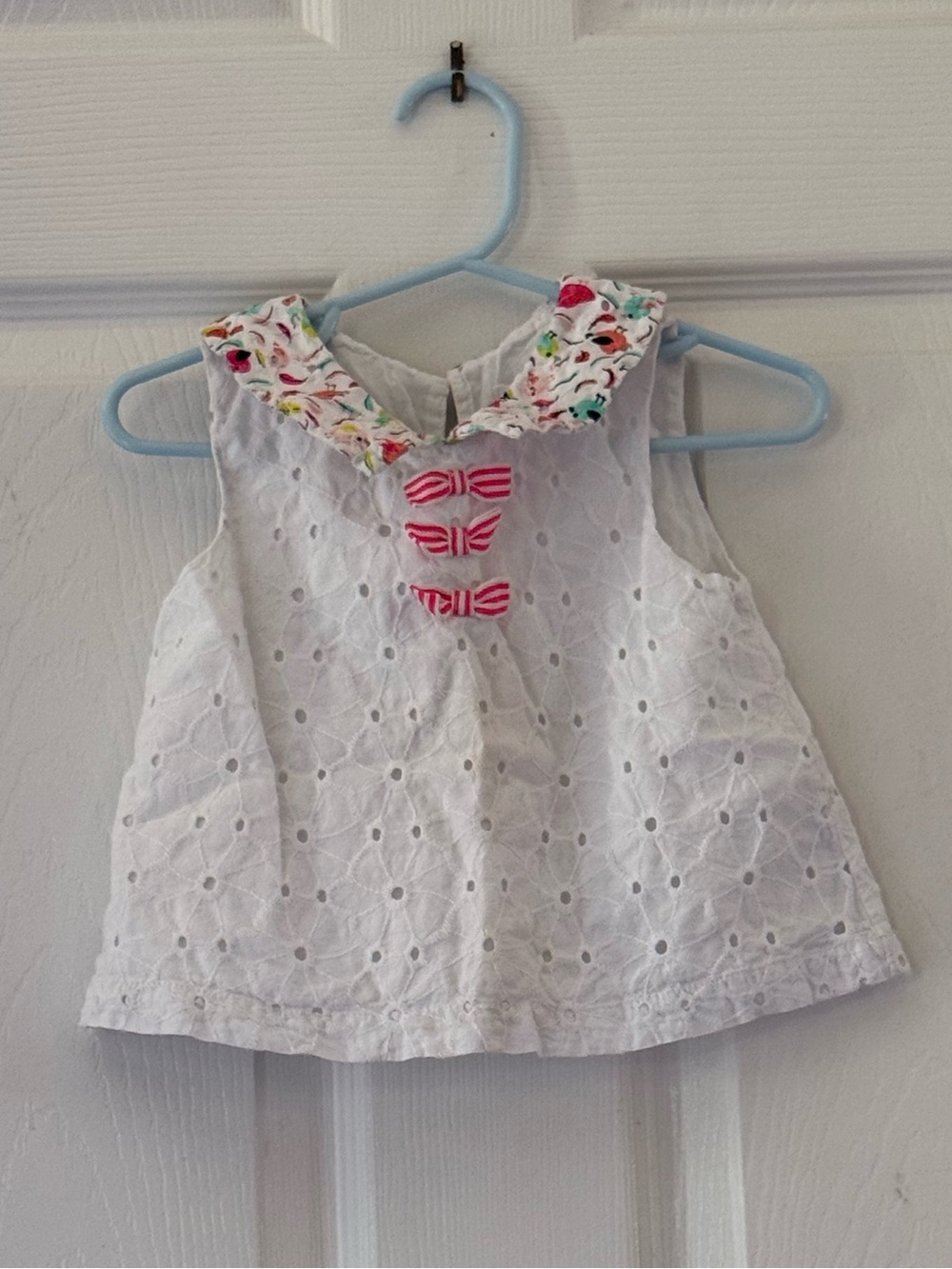 deux par deux White Baby Tank Top with Pink and Green Floral Trim